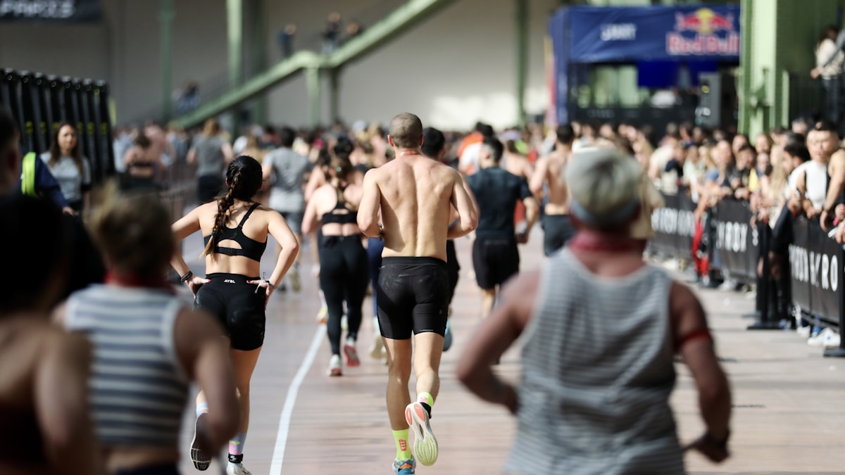 Competitors racing at HYROX event