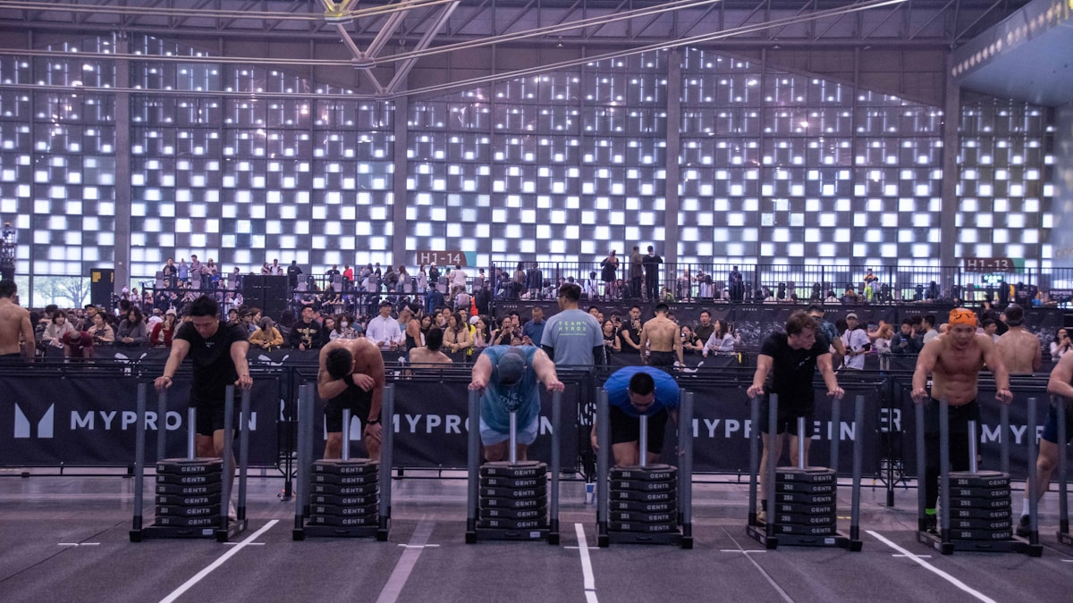 Sled push station at HYROX competition