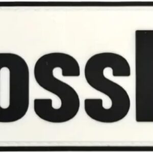 White CrossFit name patch close up