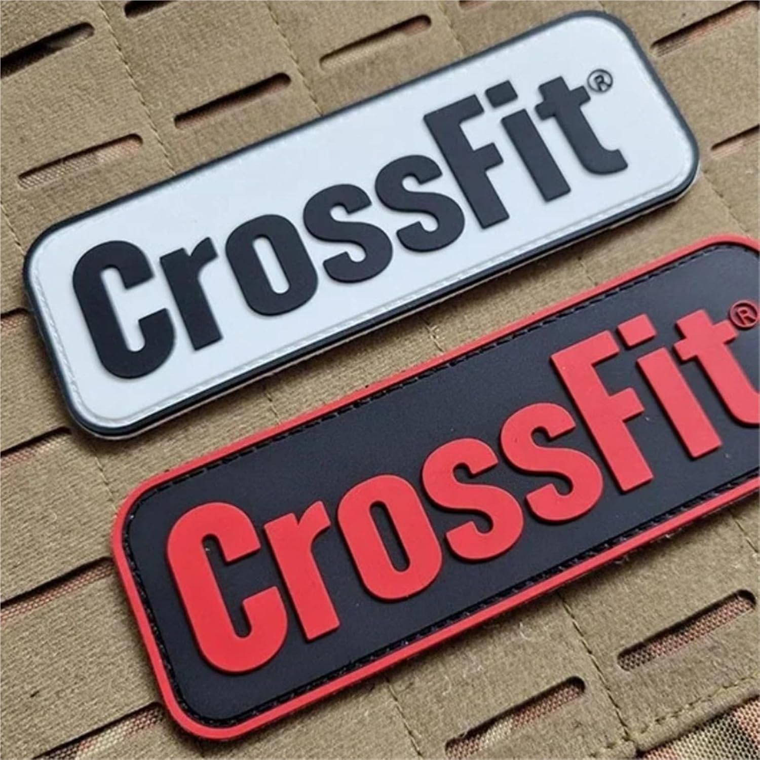 CrossFit PVC patch 3D embossed detail on MOLLE panel