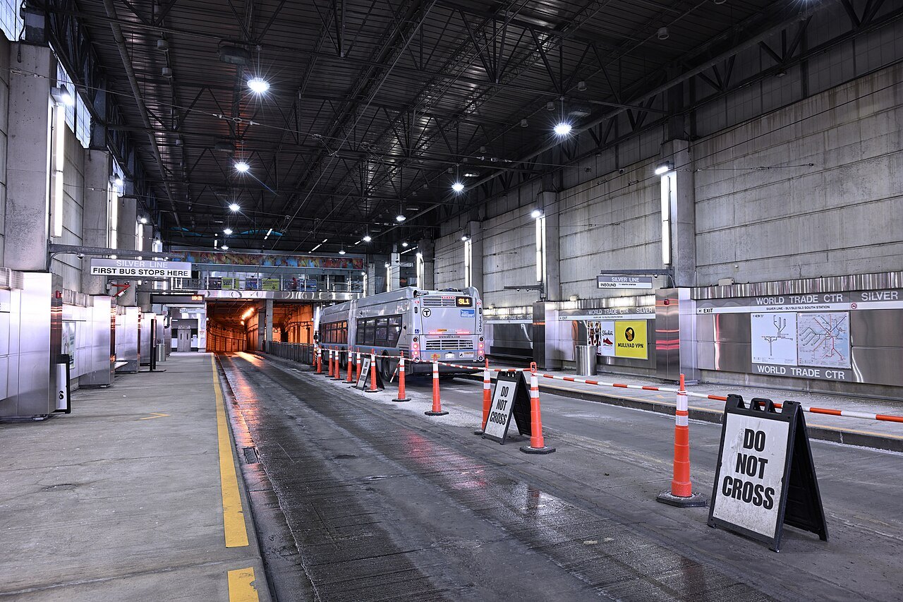 MBTA Silver Line SL1 bus at World Trade Center station, the transit stop for spectators going to HYROX Boston