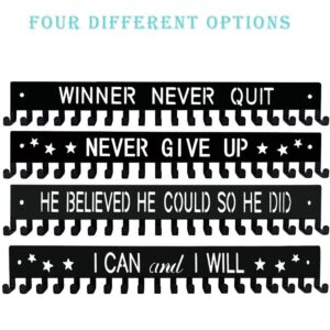 Race medal display hanger, black metal wall rack with motivational quote