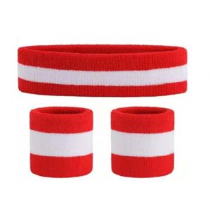 Sweat headband wristband set red white