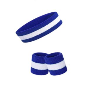 Sweat headband wristband set royal blue white