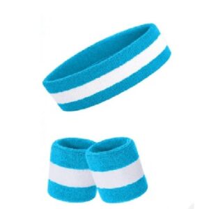 Sweat headband wristband set sky blue white