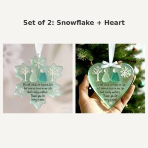 Sea glass style acrylic Christmas ornaments, snowflake and heart keepsake gift for a training partner