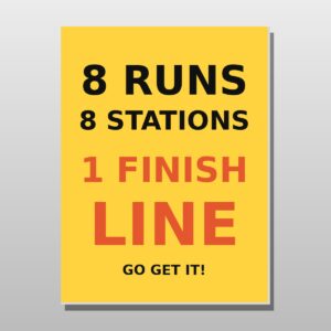 Cheer sign 8 runs 8 stations