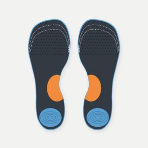 Pair of cushioned EVA training insoles with arch zone and heel pad for running and functional fitness