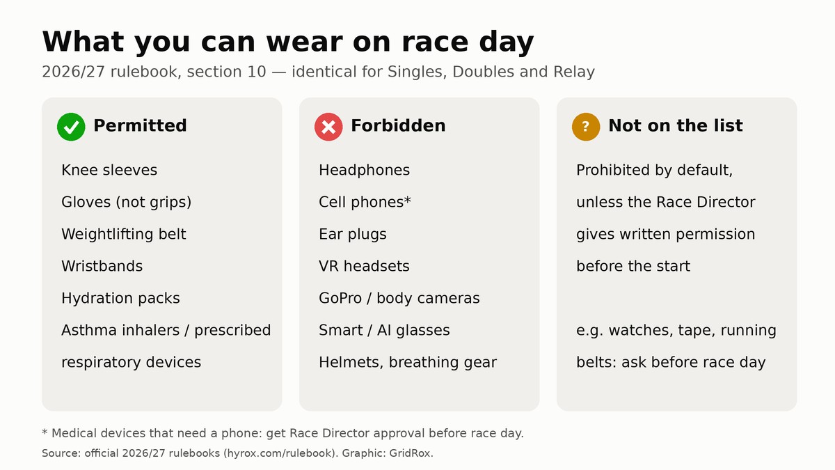 HYROX 2026/27 rulebook: permitted and forbidden race day gear