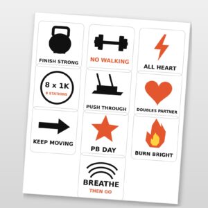 Race day temporary tattoos with original functional fitness designs: kettlebell, sled, heart and lightning bolt